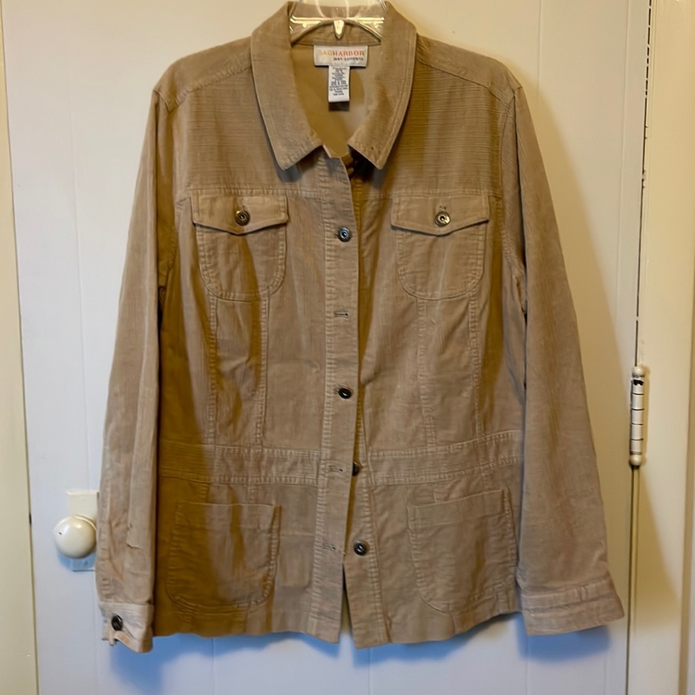Tan, corduroy jacket.